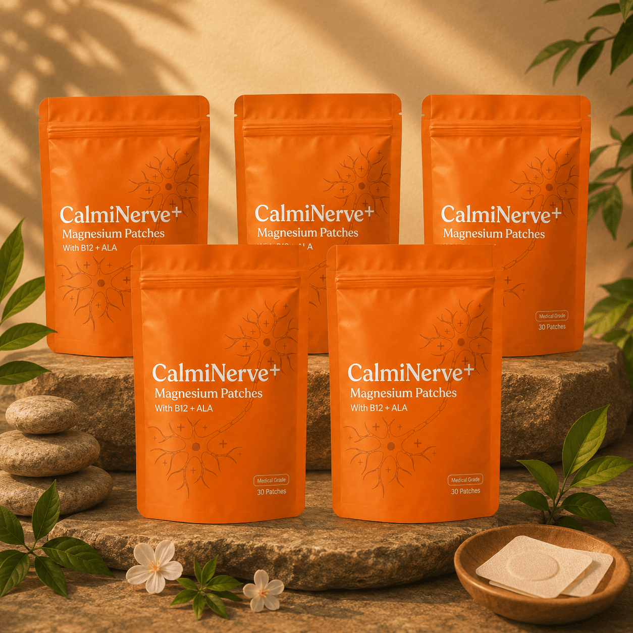 CalmiNerve+ Magnesium Patches with B12 + ALA (30 Patches)