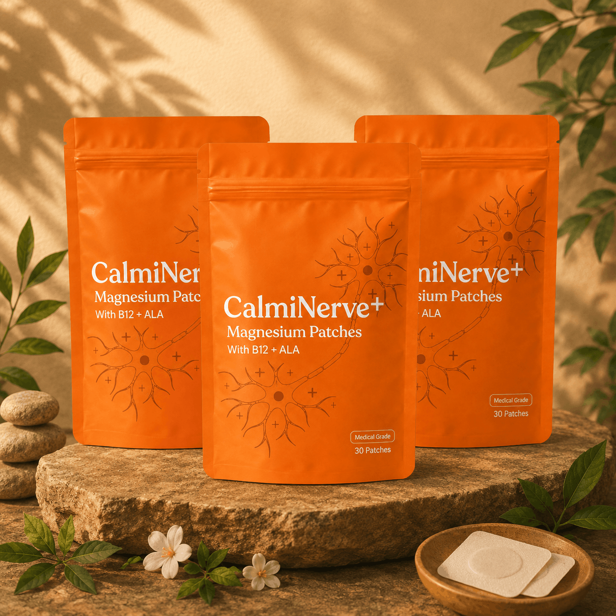 CalmiNerve+ Magnesium Patches with B12 + ALA (30 Patches)