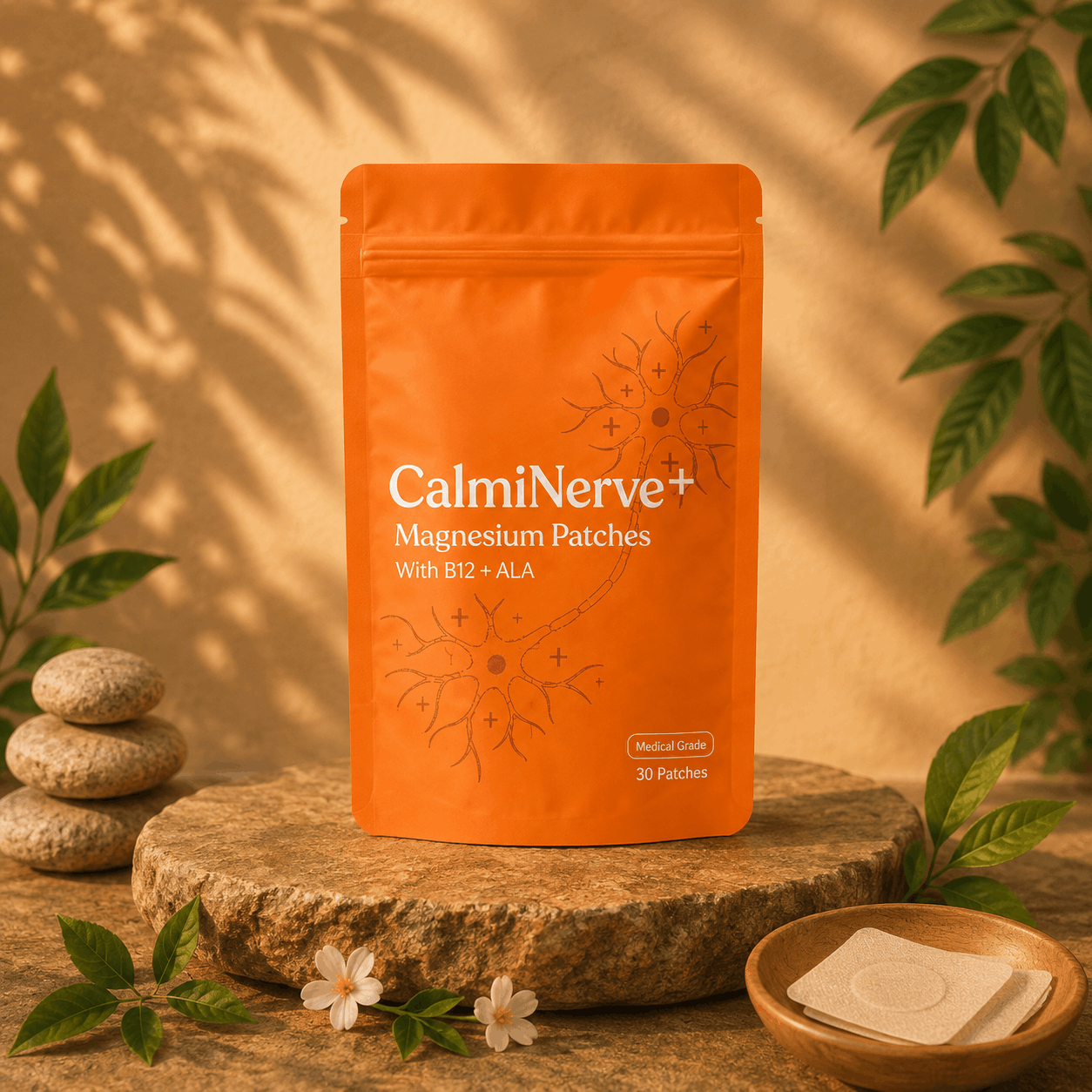 CalmiNerve+ Magnesium Patches with B12 + ALA (30 Patches)